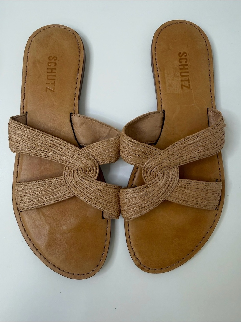 SCHUTZ Braided Tan Slide Sandals Size 9